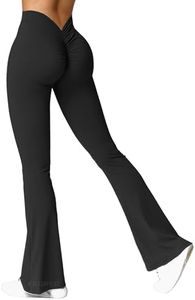 YEOREO Scrunch Flare Leggings Daze V Back Butt Lifting Wide Leg High Waist 31.5" Gym Workout Yoga Pants, Black, Large