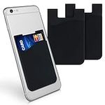 kwmobile Stick-On Card Holder for Phone (Set of 3) - Silicone Wallet Card Holders - Sticks on to Cell Phone Back or Case - Black