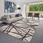 Leesentec Area Rugs Rugs Living Room Bedroom Rug Modern Short Pile Rugs Bohemian Carpet Abstract Geometric Straight Line Pattern Carpets Non-slip Large Rug (Beige pattern, 200x 300 cm)
