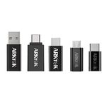 USB-C Adapter [Set of 5] ARKTEK USB Type C to Micro USB/USB 3.0 / Lighting Charging and Data Transfer Adapter Compatible with iPhone 15 Galaxy S24 Pixel 8 (Not for Earbuds or Fast Charger)