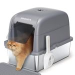 MeoWant Cat Litter Box with High Sided Stainless Steel with Lid, Enclosed Metal Litter Pan for Big Cat, Never Absorbs Odor, Non Stick Surface, XXL Extra Large Litter Tray, Detachable, Easy Clean, Grey