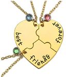 MANIFO Alloy Rhinestone Best Friends Forever and Ever BFF Necklace Engraved Puzzle Friendship Pendant Necklaces (Gold-3pcs/set)