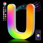 Light Up Letters USB Powered, LED Letter Lights Color Changing Alphabet Sign Gifts for Girls Women Party Birthday Decorations, APP Control, Night Light Christmas Valentine Wall Table Decor - U