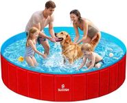 Sloosh Foldable Dog Pool - Portable Hard Plastic Doggie Swimming Pool, Anti-Slip Collapsible Pets Bath Tub Suitable for Indoor Outdoor Backyard Use (Red, 71" x 12")