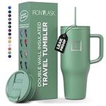 IRON °FLASK Co-Pilot 32 oz Insulated Tumbler with Straw & Flip Cap Lids - Cup Holder Bottle for Hot or Cold Drink - Leak-Proof, Double Walled - Water, Coffee Portable Travel Mug - Sage