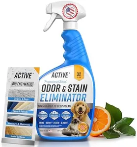 Pet Odor and Stain Eliminator - 32 oz ACTIVE Enzyme Cleaner for Dog & Cat Urine, Stain Remover Spray for Carpet, Upholstery, Hardwood, Spot Cleaning, Deodorizer for Dogs Cats Pets - Natural Citrus Oil