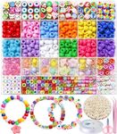 MontoSun Bead Bracelet Making Kit Pony Beads Polymer Clay Beads for Bracelets Making Charms Beads Flower Letter Beads for Jewelry Making DIY Art and Crafts Gifts for Girls age 4 5 6 7 8 9 10-12