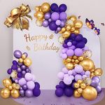 Purple and Gold Balloon Garland kit 135pcs Gold Arch Balloons,Dark Confetti Metallic pastel Macaron Purple Butterfly Balloons,for Wedding Birthday Baby Shower Graduation Party Decorations Supplies