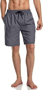 ATHLIO Men's 11 Inches Swim Trunks, Quick Dry Beach Board Shorts, Bathing Suits with Inner Mesh Lining and Pocket SBB03-DGY Small Dark Grey