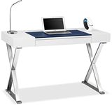 Centurion Supports ADONIS White with Built-In Luxury Dark Blue Leather Pad Ergonomic Home Office Desk