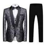 Mens Suits 3 Piece Tuxedo Slim Fit Paisley Jacquard Tuxedo Suit Casual Business One Button for Wedding Dinner Party Silver