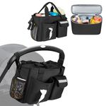 GRAOSO Universal Stroller Organizer with Cooler, Wagon Storage Attachment Fits for Handlebars Distance 14”-22”, with 2 Side Buckle Strap & Back Magic Tape Loops, Easy Carrying Handle Strap, Black