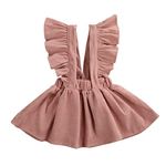 Vohawsa Toddler Baby Girl Velvet Backless Ruffle Strap Overalls Skirt Solid Sleeveless Suspender Tutu Dress Spring Fall Summer (3-4T, Pink)