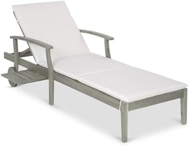 Best Choice Products 79x26in Acacia Wood Chaise Lounge Chair Recliner, Outdoor Furniture for Patio, Poolside w/Slide-Out Side Table, Foam-Padded Cushion, Adjustable Backrest, Wheels - Gray/Cream