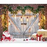 Christmas Wood Barn Door Theme Backdrop Xmas Trees Winter Snow Photo Backdrop Christmas Scenery Gifts Decoration Backdrop Xmas Holiday Photo Props Booth Portrait Party Banner Decor 10x8ft