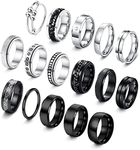 IRONBOX 16Pcs Stainless Steel Band Rings for Men Women Fidget Rings for Anxiety Cool Spinner Chain Rings Weddings Promise Band Rings Mens Rings Pack