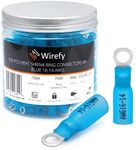 Wirefy 130 PCS Heat Shrink Ring Terminals #8 - Marine Grade Ring Connectors - Eyelet Wire Connectors - Blue 16-14 AWG