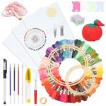 Keadic 222Pcs Embroidery Kit with Instructions Contains 100 Colors Threads, Embroidery Hoops, Sewing Pins, Floss Bobbins and Cross Stitch Tools, Hand Embroidery Starter Kit for Adults Beginners