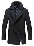 chouyatou Men's Classic Notched Collar Double Breasted Wool Blend Pea Coat, Black, Medium