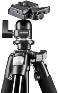 Mantona Scout Tripod (max. Working Height 144 cm, INKL. Ball Head with Quick Release Plate Compatible with Manfrotto PL200, max. Capacity 5kg, Built-in Bubble Level)