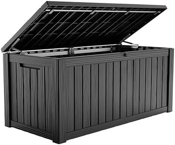 ROJIK 120 Gallon Outdoor Storage Box Waterproof - Patio Furniture Outside Deck Box, Garden Tools, Cushions, Pool Accessories Storage Bench with Lockable Lid and Side Handles (Black, 120 Gal)
