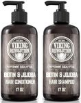 Viking Revolution - Mens Shampoo and Conditioner - Moisturizes and Strengthens - Shampoo Men and Conditioner with Vitamin B5, Biotin and Jojoba Oil - Eucalyptus and Peppermint - 17 Oz / 500ml Each