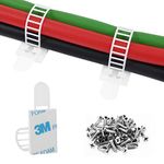 Adhesive Cable Straps, Adjustable Nylon Cable Tie Clips Wire Clamps Organizer with Strong Adhesive Tape, Extra Screw & Hole for Solid Fixation Cable Management - 3.3 Inch White(Pack of 50)