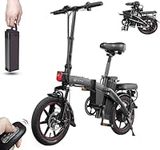 DYU Folding Electric Bike, 14 inch Smart Urban E-Bike with 3 Riding Modes, City Electric Bicycle with Pedal Assist, Wireless Key Start, Removable Battery, Compact Portable, Unisex Adult