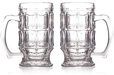 BothEarn 1 Pint Dimpled Beer Mug Set of 2 - Heavy British Pub Thick Glass with Handle - Stein Cup for Beer Lover in Home Party BBQ