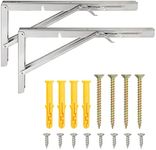 Built Industrial 2 Pack Folding Shelf L Brackets, 14 Inch Collapsible Hardware with Locking Hinge for Home, Garage Shelves, Holds 140lbs,