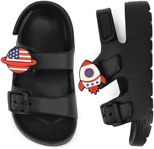 ChayChax Toddler Boys Girls Double Buckle Sandals With 5-Pack PVC Shoe Charms Children's Adjustable Back Strap Water Sandal, Black + Shoe Charms, 8 Toddler