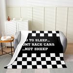 Racing Theme Fleece Throw Blanket Soft Cozy Sports Car Flannel Blanket for Kids Women Adults Black and White Grid Plush Blanket Geometry Fuzzy Blanket for Sofa Bed(60x80 Inches)