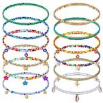 PATISORNA 12PCS Waist Beads for Women Belly Beads Chain Colorful African Waist Beads Chains Layered Elastic Summer Beach Bikini Body Jewelry