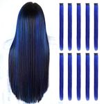 RINBOOOL Blue Hair Extensions Clip in, 22 Inch 10 Pcs Long Straight Colored, for Kids Girls Women Highlight Party, Synthetic