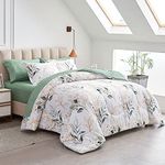 Joyreap 7 Piece Bed in a Bag California King, Green Leaves Print on White Botanical Design, Microfiber Floral Bedding Comforter Set for All Season