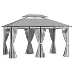 Outsunny 10' x 13' Patio Gazebo, Outdoor 2-Tiers Garden Canopy Yard Sunshade Shelter with Curtains, Dark Grey