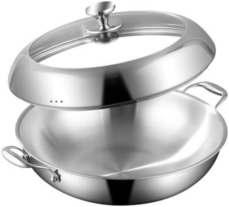 DELARLO Tri-Ply Stainless Steel Wok Pan with Lid 14inch,Flat Bottom Induction Wok Stir Fry Pan for Glass Top Stove Up to 600℉