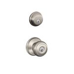 Schlage FB50N V GEO 619 B60 Single Cylinder Deadbolt and F51 Keyed Entry Georgian Knob Keyed Alike, Satin Nickel Finish