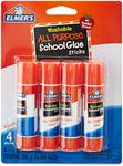 Elmer's All Purpose School Glue Sticks, Clear, Washable, 4 Pack, 0.24-Ounce Sticks