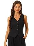 Allegra K Vest Waistcoat for Women's Fashion Sleeveless Button Down V Neck Crop Top Summer Vest Black Medium