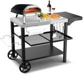 Outdoor Kitchen Island, Grill Table Cart with Drawer, Pizza Oven Stand, Movable 3-Shelf Prep Table with Side Table for Ninja Woodfire, Ooni Pizza Oven, Blackstone Griddle, Cuisinart, Cooking Station