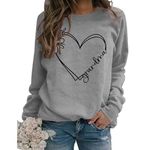 Sweatshirt for Women Grandma Letter Print Floral Heart Long Sleeve Crew Neck Graphic Tops Pullover Casual Shirts Grandma Gift, Grey, Medium