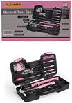 39-Piece General Tool Set-Essential Household Hand Tool Kit with Portable Toolbox Storage Case（Pink—Level Ruler））