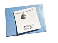 Spilling tea since 1813 quote card jewellery gift, silver alloy TEAPOT charm necklace, book lover TV fandom novelty birthday Xmas present