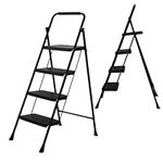 BOWEITI Step Ladder, Lightweight Folding Step Stool with Wide Anti-Slip Pedal,Portable Sturdy Steel Ladder with Handrails,Large Capacity Ladder for Home Kitchen Library Office (4 Step)