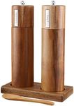 TEOM Wooden Salt and Pepper Grinder Set, Acacia Wood & Refillable Manual Herb Spice Grinder Mills with Wooden Tray and Spoon, Pepper Grinder Wooden Manual & Salt Shaker Mills Set, Kitchen Hand Grinder