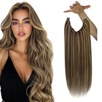 Sunny Hair Wire Hair Extensions Human Hair Invisible Wire Hair Extensions for Women Straight Hidden Hair Extensions with Adjustable Line Medium Brown Highlights Caramel Blonde 16Inch