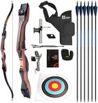 Sanlida Noble Standard Beginner & Intermediate Recurve Bow and Arrows Kit for Adult and Youth, Wooden Takedown Recurve Bow Package for Training, Practice & Competition RH Only (62", 16lbs)