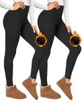 TNNZEET 2 Pack Fleece Lined Leggings Women UK Thermal Pants High Waisted for Gym Yoga in Winter(Black,S-M)