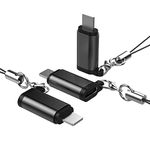 3PACK Aluminum Male i-Phone Adapter to Female USB Type-C Connector Converter with Anti-lost Keychain. Support Data Transmission and Power Charging for All i-OS Phone Devices. (Black)